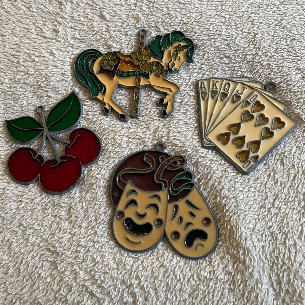 Vintage sun catchers set of 4 horse mask cards cherry​